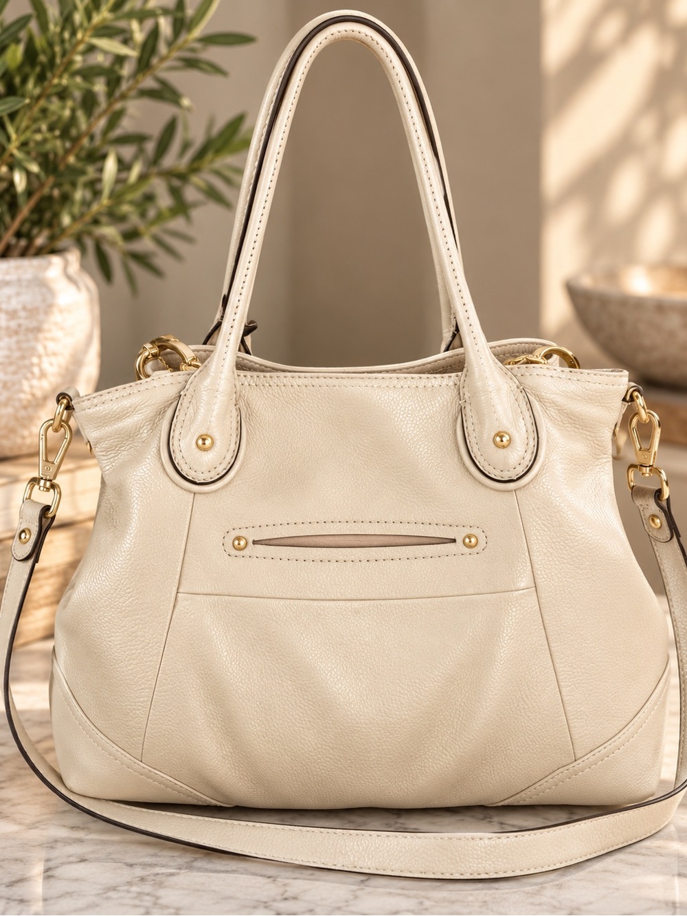 B Makowsky Cream Leather Satchel Crossbody Bag Leopard Lining - Picture 2 of 5